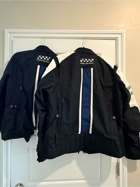Harley-Davidson Black and Blue Motorcycle Jacket with White Accents